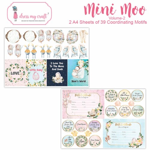 Dress My Craft Image Sheet 240gsm A4 2/Pkg-Mini Moo #2 Perspective: front