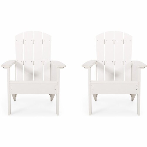 Noble House Culver Faux Wood Slat-Backed Adirondack Chair in White (Set of 2) Perspective: front