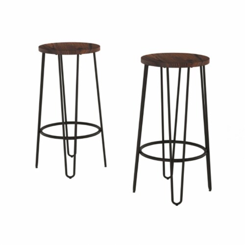2 Pack Bar Height Stools-Backless Barstools with Hairpin Legs, Wood Seat-Kitchen or Dining Perspective: front