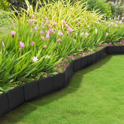 Pure Garden 8 Feet Black Faux Stone Decorative Plastic Garden Edging 10