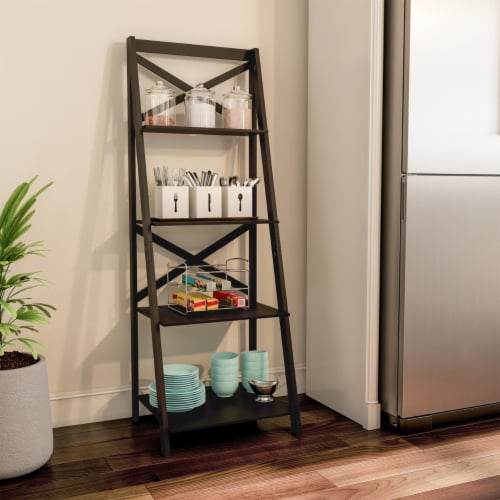 4 Shelf Ladder Bookshelf-Free Standing Wooden Tiered Bookcase, X