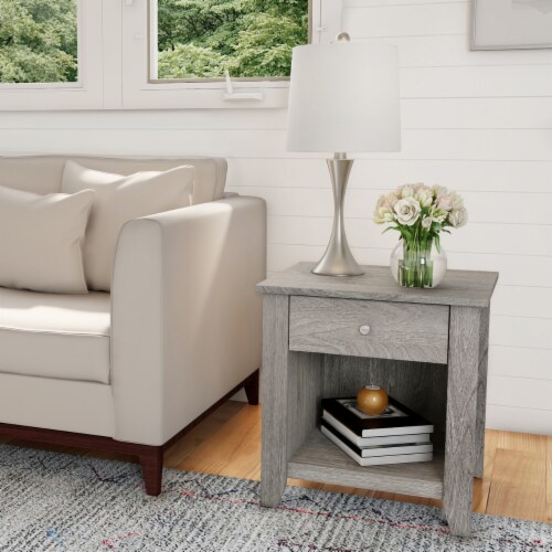 Lavish Home Gray Wood End Table With Drawer Storage Shelf 20X17 Nightstand Living Room 1 unit Mariano s