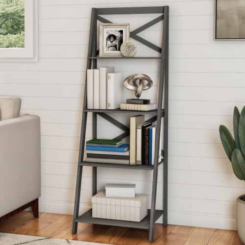 Lavish Home Bookcase Home Decor Display 4 Shelf Wooden Ladder Style 56 In Tall Gray 1 unit Gerbes Super Markets