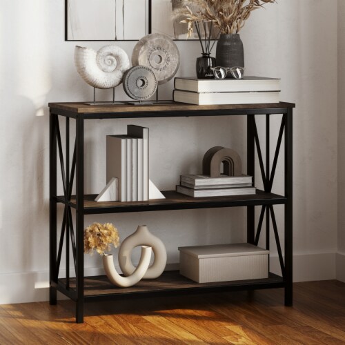 Lavish Home 3 Tier Industrial Wooden Bookshelf Etagere Brown 35.5 Inch Freestanding Shelving 1 unit Kroger