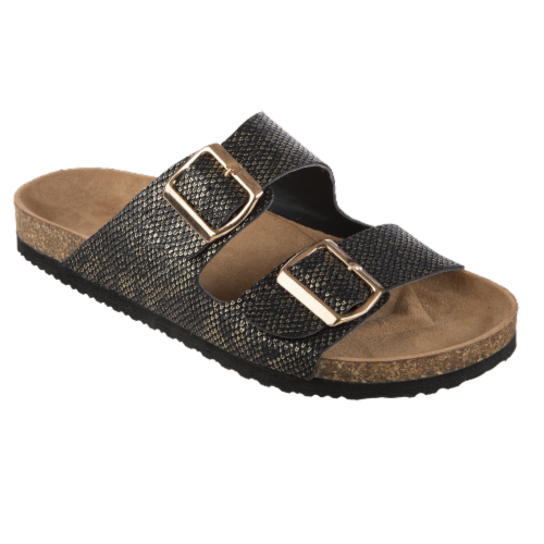 Totes Women's Double Buckle Slide Sandals - Black Perspective: front