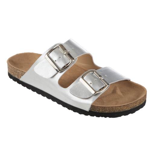 Silver slide sandals deals