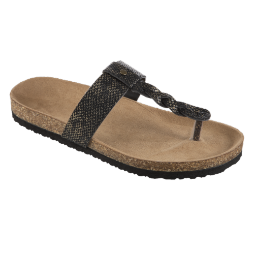 Totes Women's Braided T Strap Slide Sandals - Black Perspective: front