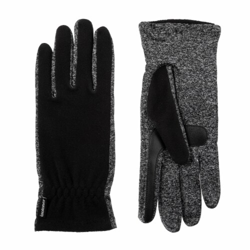 Isotoner® Women's Fleece Spandex Black Gloves Pair Perspective: front