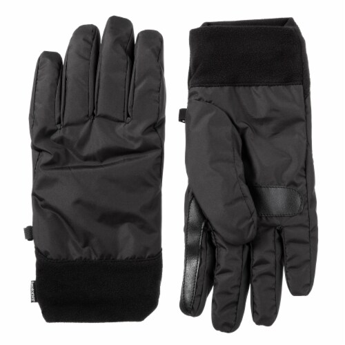 Isotoner Sleekheat Black Men's Gloves with Cuffs Perspective: front