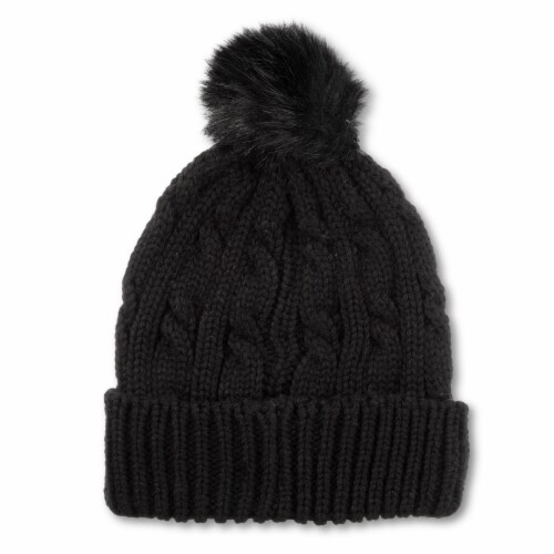 Isotoner Women's Cable Pom Beanie - Black Perspective: front