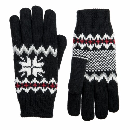 Isotoner® Snowflake Knit Gloves - Black Perspective: front