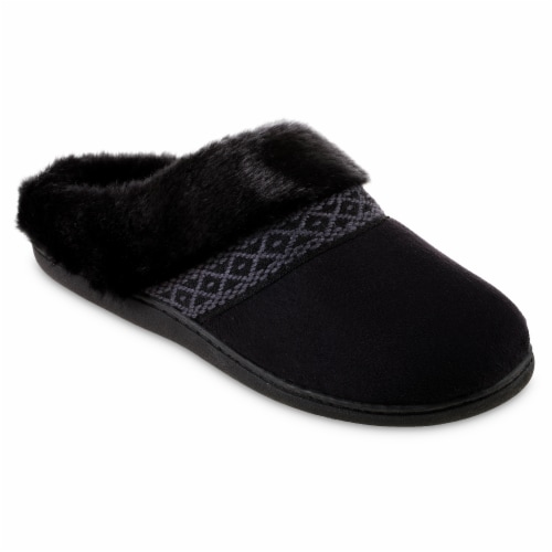 Isotoner­ Black Women's Microsuede Hoodback Slippers Perspective: front