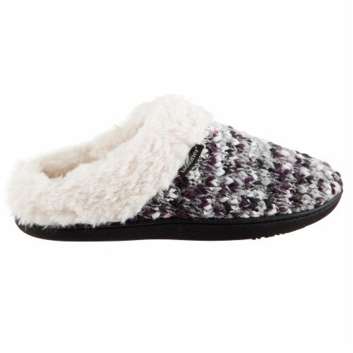 Isotoner® Amanda Hoodback Heather Gray Sweater Knit Women's Slippers Perspective: front
