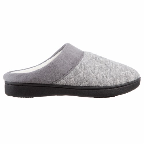 Isotoner® Women's Heathered Knit Diamond Quilted Hoodback Slippers - Gray Perspective: front