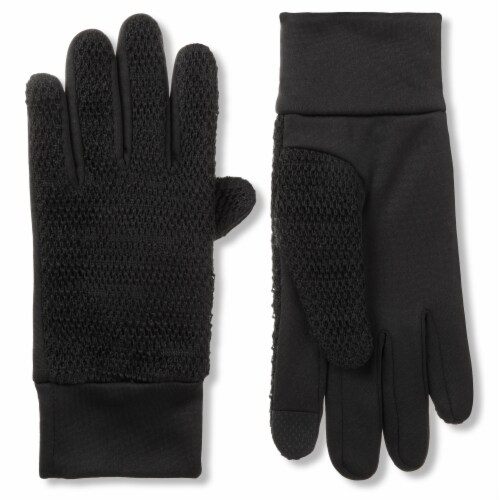 Isotoner® Men's Recycled Knit Gloves - Black Perspective: front