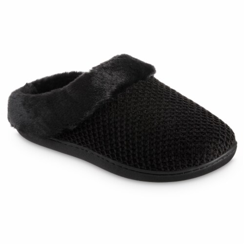 Isotoner® Lara Chenille Hoodback Slipper - Black Perspective: front