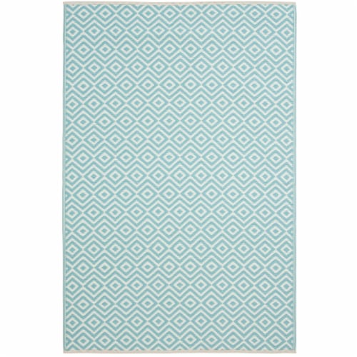 Backyard Bungalow Polyweave Dale Area Rug - Cream and Aqua Perspective: front