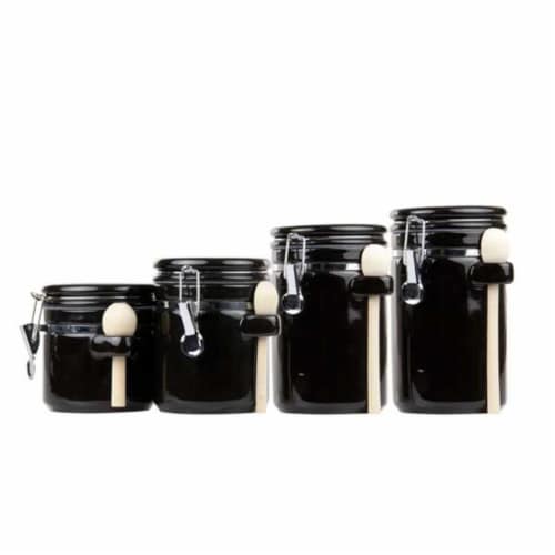 Black Ceramic Storage Jars with Airtight Lids Ceramic Kitchen Canisters 