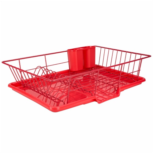 Home Basics Vinyl Dish Drainer with Self-Draining Tray, Red - 3 Piece -  20429328