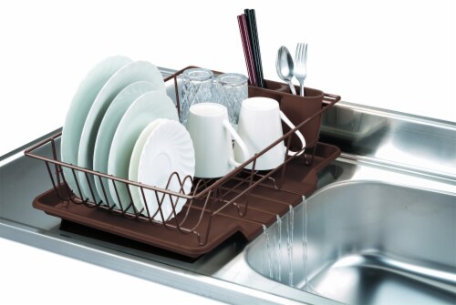 Home Basics 3 Piece Vinyl Coated Steel Dish Drainer with Drip Tray, Silver,  1 Unit - Kroger