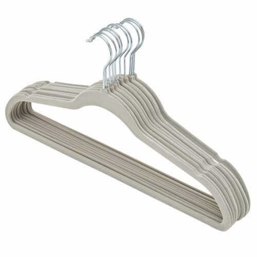 Home Basics 10-Piece Velvet Hangers, Grey Perspective: front