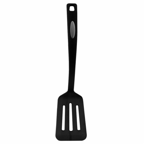 Nylon Black Flexible Non-Stick Slotted Spatula with Curved Handle Nylon Black Flexible Non-Stick Slotted Spatula with Curved Handle