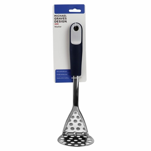 Michael Graves Design Comfortable Grip Vertical Handle Potato Masher, Indigo Perspective: front