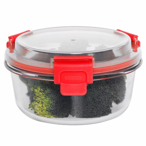 Home Basics Leak Proof 32  oz. Round  Borosilicate Glass Food Storage Container, Red Perspective: front