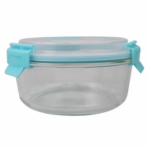 Home Basics 32 oz Borosilicate Glass  Food Storage Meal Prep Storage Container, Turquoise Perspective: front