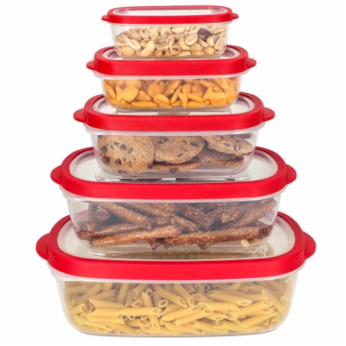 Home Basics 5 Piece Spill-Proof Plastic Food Container with Ventilated, Snap-On  Lids, Red Perspective: front