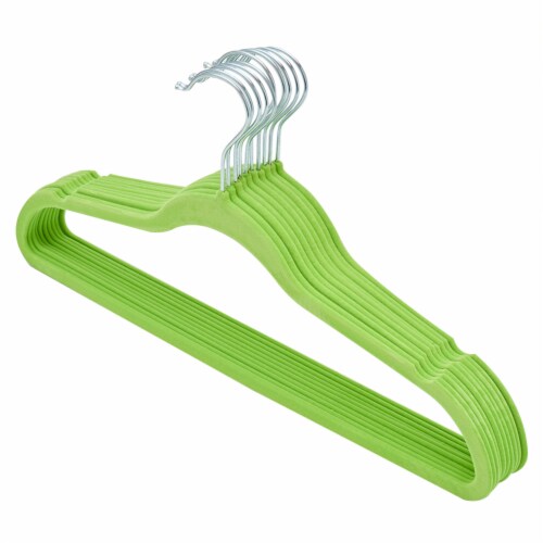 Home Basics 10-Piece Velvet Hangers, Green Perspective: front