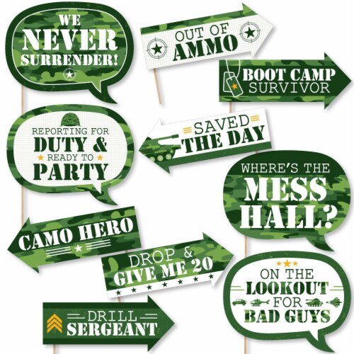 Big Dot of Happiness Funny Camo Hero - Army Military Camouflage Party Photo Booth Props 10 Pc Perspective: front