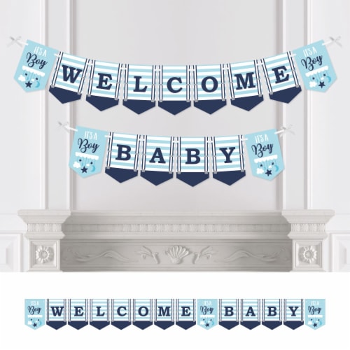 Big Dot of Happiness It's a Boy - Blue Baby Shower Bunting Banner Party Decor - Welcome Baby Perspective: front