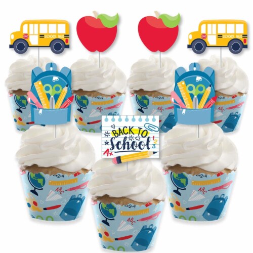 Big Dot of Happiness Back to School Decor 1st Day Cupcake Wrappers & Treat Picks Kit 24 Ct Perspective: front