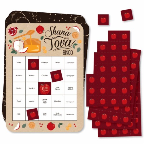 Big Dot of Happiness Rosh Hashanah - Bingo Cards & Markers - New Year Bingo Game - Set of 18 Perspective: front