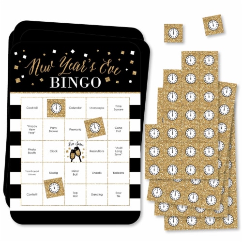 Big Dot of Happiness New Year's Eve - Gold - Bar Cards & Markers - Party Bingo Game 18 Ct Perspective: front