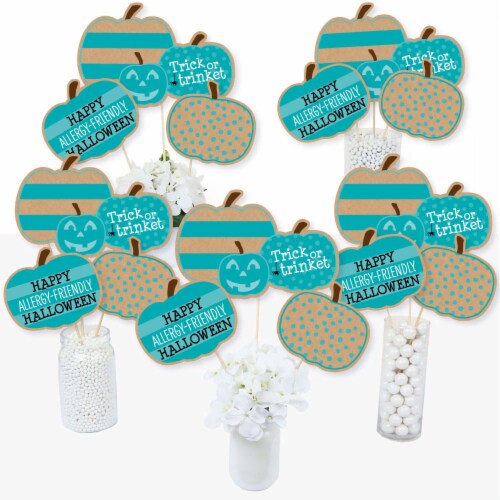 Big Dot of Happiness Teal Pumpkin Halloween Allergy Friendly Centerpiece Table Toppers 15 Ct Perspective: front