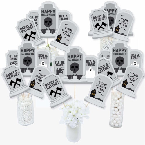 Big Dot of Happiness Graveyard Tombstones - Halloween Party Centerpiece - Table Toppers 15 Ct Perspective: front