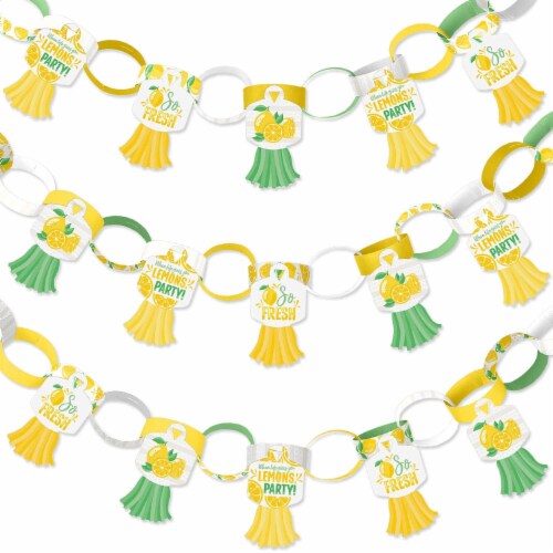 Big Dot of Happiness So Fresh Lemon 90 Chain Links & 30 Tassels Paper Chains Garland 21 ft Perspective: front