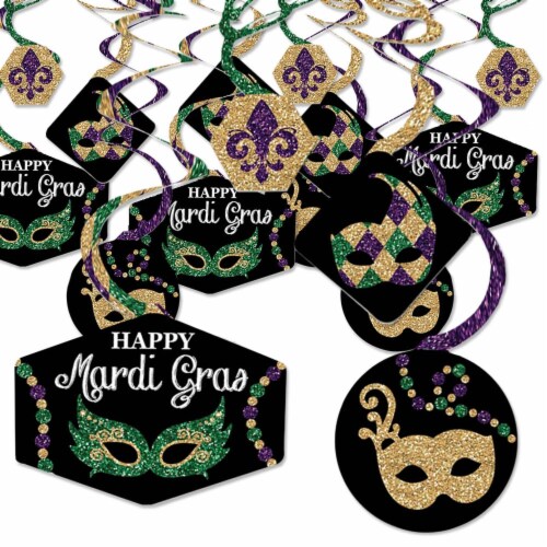 Big Dot of Happiness Mardi Gras - Masquerade Hanging Decor - Party Decor Swirls - Set of 40 Perspective: front