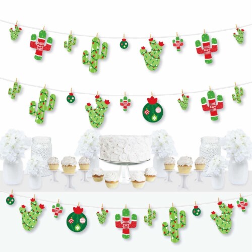 Big Dot of Happiness Merry Cactus - Christmas Party DIY Decor Clothespin Garland Banner 44 Pc Perspective: front