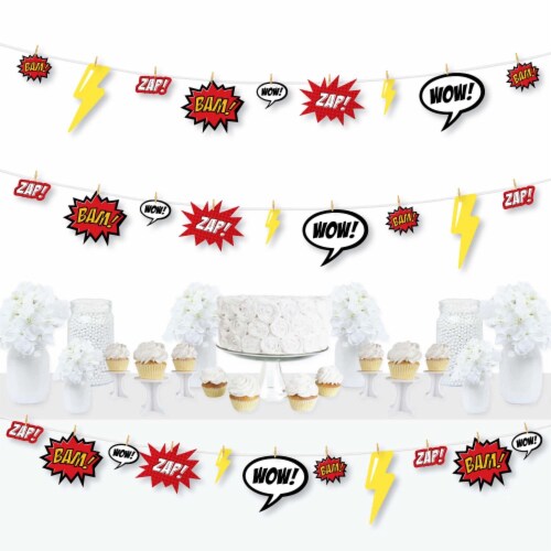 Big Dot of Happiness Bam Superhero - Party DIY Decor - Clothespin Garland Banner - 44 Pc Perspective: front