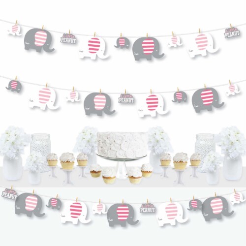 Big Dot of Happiness Pink Elephant - Girl Party DIY Decor - Clothespin Garland Banner - 44 Pc Perspective: front