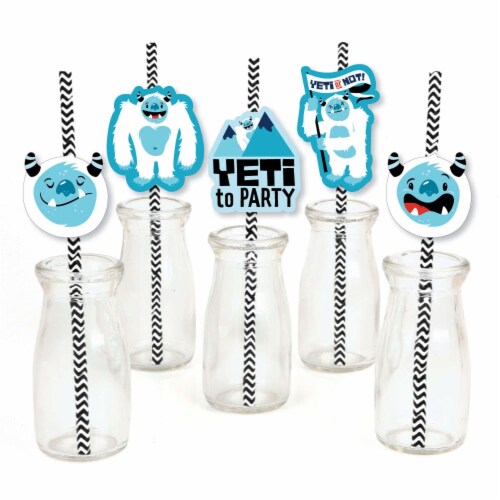 Big Dot of Happiness Yeti to Party Paper Straw Decor Abominable Snowman Striped Straws 24 Ct Perspective: front