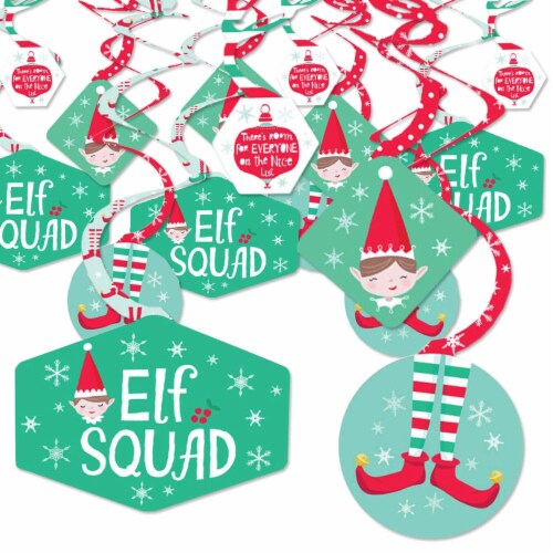 Big Dot of Happiness Elf Squad - Kids Elf Christmas Hanging Decor - Party Decor Swirls 40 Ct Perspective: front