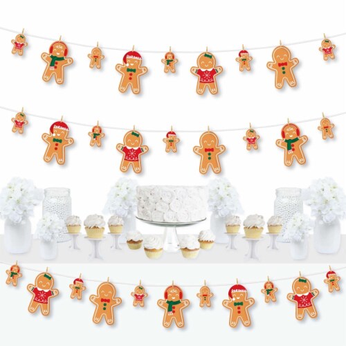 Big Dot of Happiness Gingerbread Christmas Holiday Party Clothespin Garland Banner 44 Pc Perspective: front
