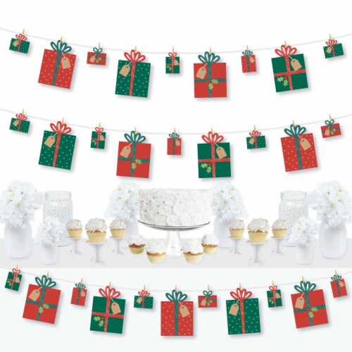 Big Dot of Happiness Happy Holiday Presents Christmas Decor Clothespin Garland Banner 44 Pc Perspective: front