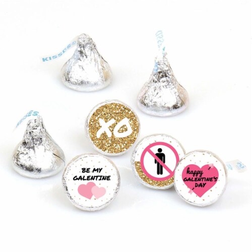 Big Dot of Happiness Be My Galentine Valentine's Day Round Candy Sticker Favors - 108 Ct Perspective: front