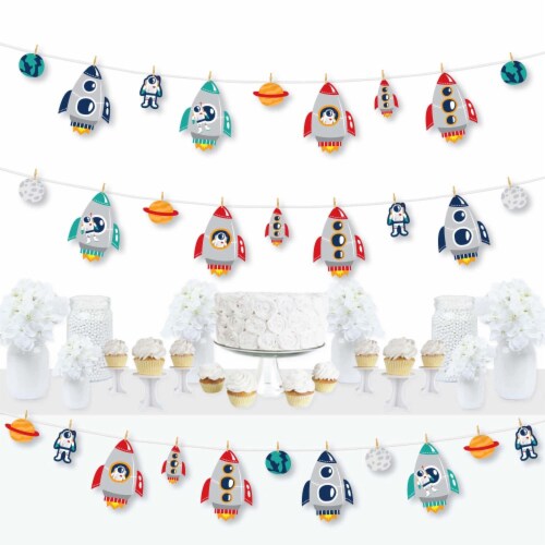 Big Dot of Happiness Blast Off to Outer Space Party DIY Decor Clothespin Garland Banner 44 Pc Perspective: front