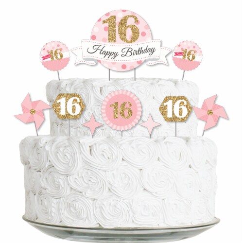 Big Dot of Happiness Sweet 16 - 16th Birthday Party Cake Decor Kit - Cake Topper Set 11 Pc Perspective: front